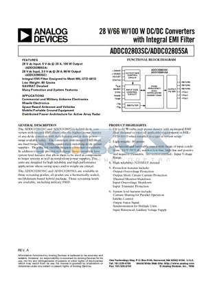 ADDC02803SCKV datasheet - 28 V/66 W/100 W DC/DC Converters with Integral EMI Filter