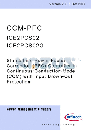 ICE2PCS02 datasheet - Standalone Power Factor Correction (PFC) Controller in Continuous Conduction Mode (CCM)