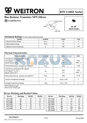 DTC144WE datasheet - Bias Resistor Transistor NPN Silicon