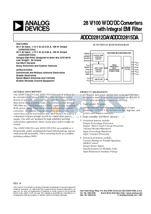 ADDC02815DAKV datasheet - 28 V/100 W DC/DC Converters with Integral EMI Filter