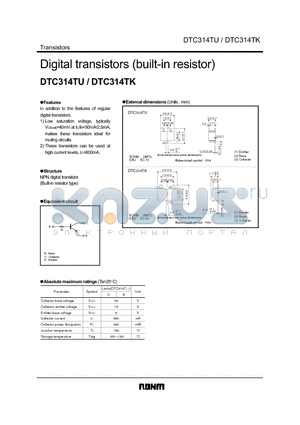 DTC314TK datasheet - Digital transistors (built-in resistor)