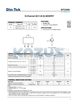 DTC2058 datasheet - N-Channel 20-V (D-S) MOSFET