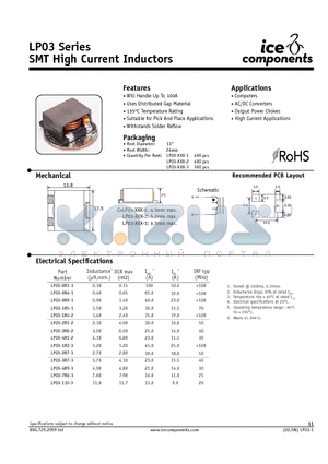 LP03-0R1-1 datasheet - SMT High Current Inductors