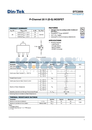 DTC2059 datasheet - P-Channel 20 V (D-S) MOSFET