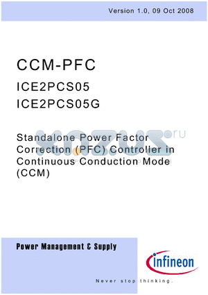 ICE2PCS05G datasheet - Standalone Power Factor Correction (PFC) Controller in Continuous Conduction Mode (CCM)