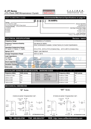 DTC32C3 datasheet - 4 Pin Plastic SMD Microprocessor Crystals