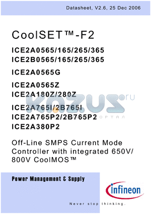 ICE2A0565G datasheet - Off-Line SMPS Current Mode Controller with integrated 650V/ 800V CoolMOS