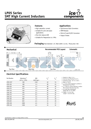 LP05-331 datasheet - SMT High Current Inductors