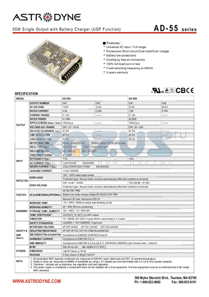 ADD-55B datasheet - 55W Single Output with Battery Charger (USP Function)