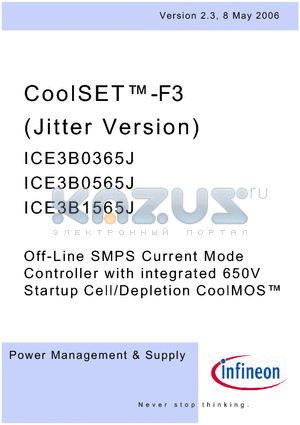 ICE3B0565J datasheet - Off-Line SMPS Current Mode Controller with integrated 650V Startup Cell/Depletion CoolMOS