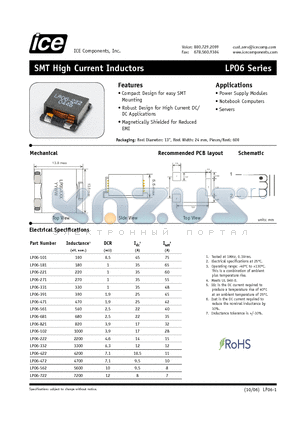 LP06-221 datasheet - SMT High Current Inductors