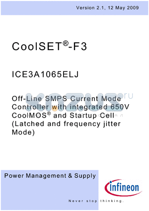 ICE3A1065ELJ datasheet - Off-Line SMPS Current Mode Controller with integrated 650V CoolMOS