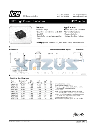 LP07-181 datasheet - SMT High Current Inductors