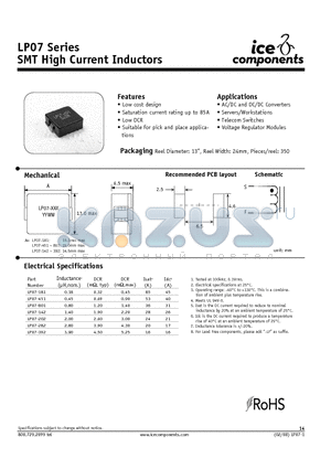 LP07-202 datasheet - SMT High Current Inductors