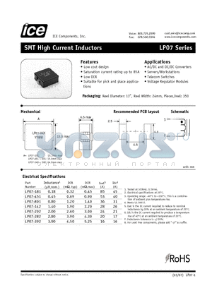 LP07-202 datasheet - SMT High Current Inductors