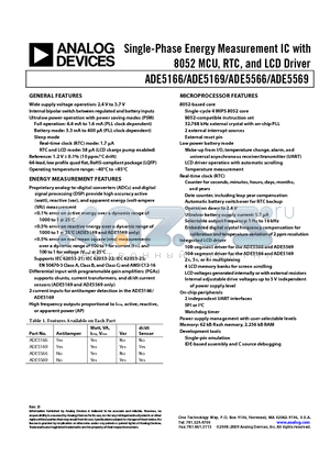 ADE5566 datasheet - Single-Phase Energy Measurement IC with 8052 MCU, RTC, and LCD Driver