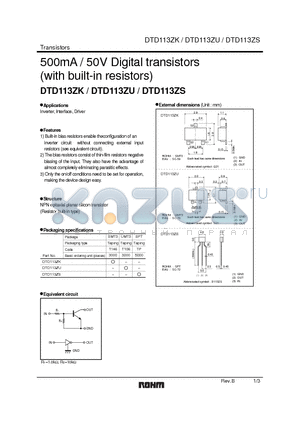 DTD113ZU datasheet - 500mA / 50V Digital transistors (with built-in resistors)