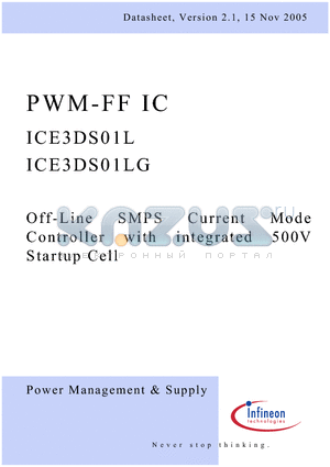 ICE3DS01LG datasheet - Off-Line SMPS Current Mode Controller with integrated 500V Startup Cell