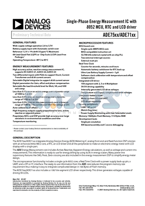 ADE7566ASTZF16 datasheet - Single-Phase Energy Measurement IC with 8052 MCU, RTC and LCD driver