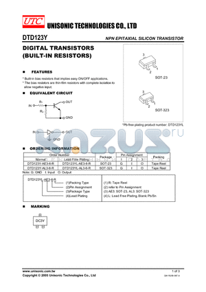 DTD123Y datasheet - DIGITAL TRANSISTORS (BUILT-IN RESISTORS)