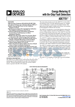 ADE7751 datasheet - Energy Metering IC with On-Chip Fault Detection