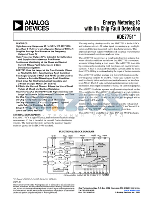 ADE7751AN datasheet - Energy Metering IC with On-Chip Fault Detection