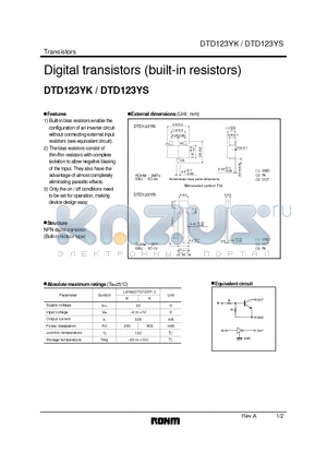 DTD123YS datasheet - Digital transistors (built-in resistors)