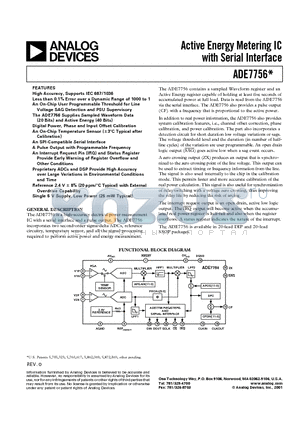 ADE7756BRS datasheet - Active Energy Metering IC with Serial Interface