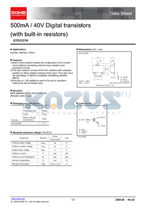 DTD123TK datasheet - 500mA / 40V Digital transistors (with built-in resistors)