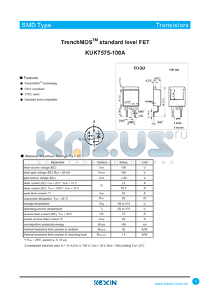 KUK7575-100A datasheet - TrenchMOSTM standard level FET