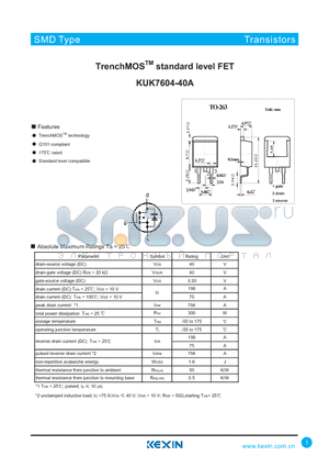 KUK7604-40A datasheet - TrenchMOSTM standard level FET