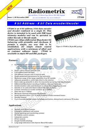 CTA88-000-DIL datasheet - 8 bit Address - 8 bit Data encoder/decoder