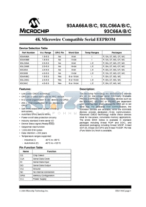 93AA66C-I/OTG datasheet - 4K Microwire Compatible Serial EEPROM