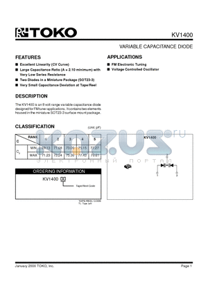 KV1400 datasheet - VARIABLE CAPACITANCE DIODE