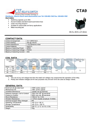 CTA91AS12VDC4A datasheet - CIT SWITCH