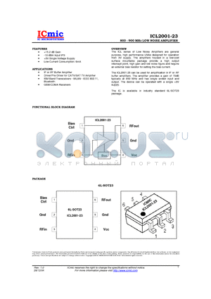 ICL2001-23 datasheet - 800 - 900 MHz LOW NOISE AMPLIFIER