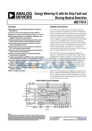 ADE7761A datasheet - Energy Metering IC with On-Chip Fault and Missing Neutral Detection