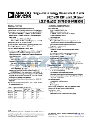 ADE5166 datasheet - Single-Phase Energy Measurement IC with 8052 MCU, RTC, and LCD Driver