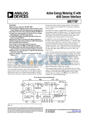 ADE7759 datasheet - Active Energy Metering IC with di/dt Sensor Interface
