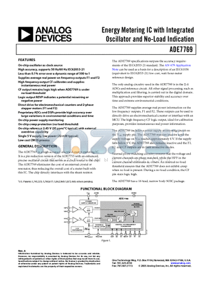 ADE7769AR-REF datasheet - Energy Metering IC with Integrated Oscillator and No-Load Indication