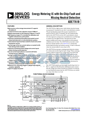 ADE7761BARSZ datasheet - Energy Metering IC with On-Chip Fault and Missing Neutral Detection