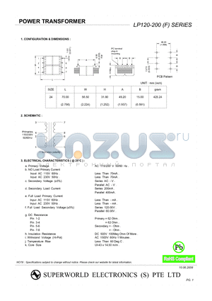 LP120-200 datasheet - POWER TRANSFORMER