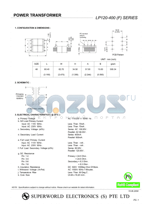 LP120-400 datasheet - POWER TRANSFORMER
