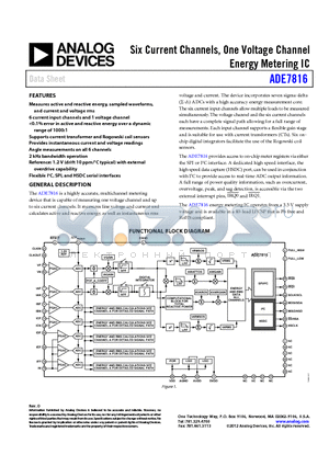 ADE7816 datasheet - Six Current Channels, One Voltage Channel