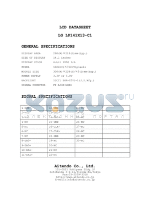 LP141X13-C1 datasheet - LCD MODULE
