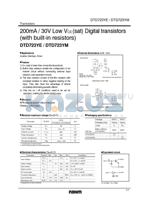 DTD723YM datasheet - 200mA / 30V Low VCE (sat) Digital transistors(with built-in resistors)