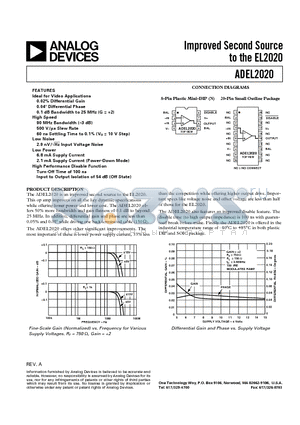 ADEL2020AR-20-REEL datasheet - Improved Second Source to the EL2020