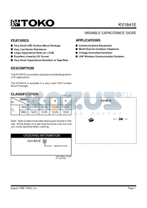 KV1841EP datasheet - VARIABLE CAPACITANCE DIODE