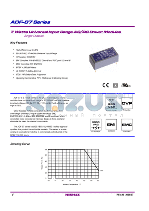 ADF-07S12 datasheet - 7 Watts Universal Input Range AC/DC Power Modules
