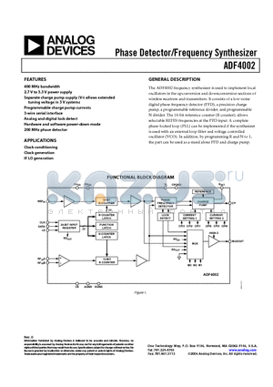ADF4002BRUZ-RL7 datasheet - Phase Detector/Frequency Synthesizer